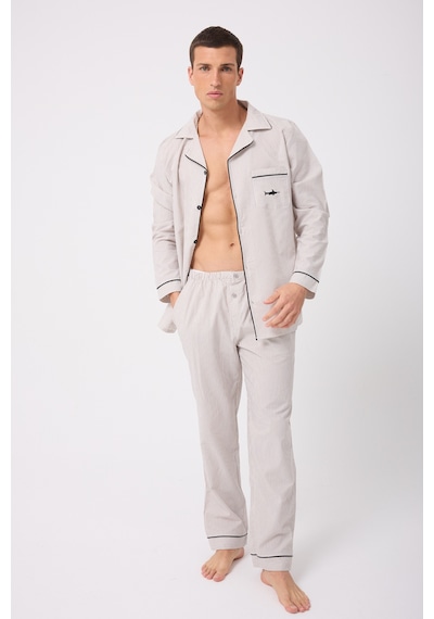 L'espadon Marısılk Premium Dokuma Uzun Kollu Uzun Paçalı Erkek Pijama Takımı-3217 Bej