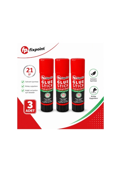 Fixpoint Glue Stick Yapıştırıcı 21 Gr 3 Adet Solvent İçermez Kağıt Karton Okul Ofis Kırtasiye Yapıştırıcısı