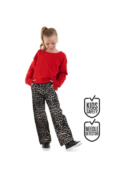 Denokids Leopar Desenli Kız Çocuk Gabardin Pantolon Renkli