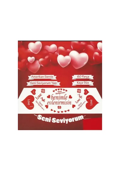 Benimle Evlenirmisin Evlilik Teklifi Romantik 60 Parça 2 Kişilik Keçe Süs Seti Aşk Seti Kırmızı Tüm Yaşlar