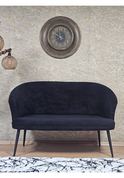 Zafir İkili Teddy Siyah Boyalı Sivriltme Ayak Çay Seti Koltuk İkili Berjer , Balkon, Salon, Ofis Siyah