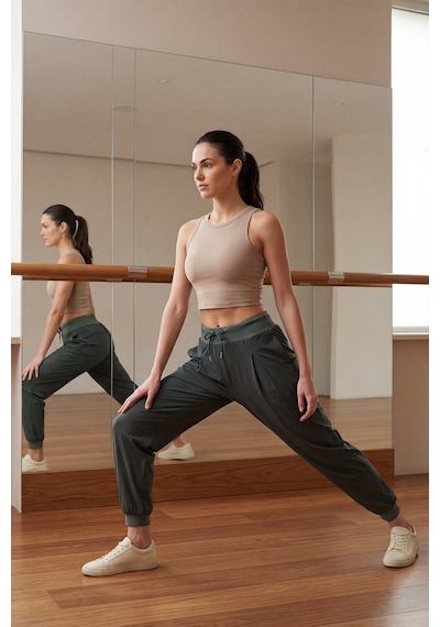 Haki Cepli Standart Kalıp Kadın Yoga Pantolon - 94677