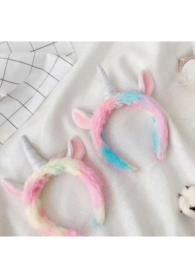 Unicorn Kulaklı ve Boynuzlu Tac Peluş Saç Bandı