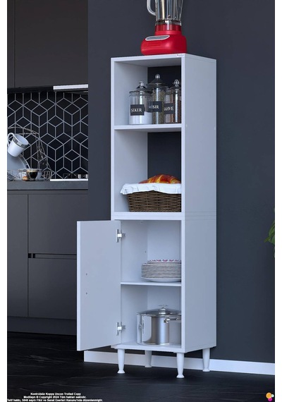 Duru 45 Cm Raflı Mutfak Kiler Düzenleyici Dolap Banyo Havluluk Dolap Beyaz 45x150x32 Cm