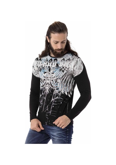 Cipo & Baxx CL516 Royal Desenli Siyah İnce Sweatshirt Siyah