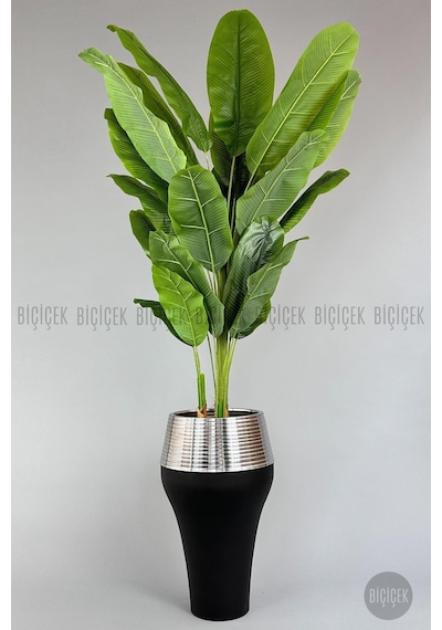 Biçiçek Yapay Starli̇ce 230 Cm Bambu Gövdeli̇ 22 Yapraklı Si̇yah Gümüş Cleopatra Saksıda