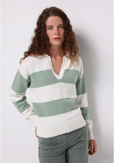 Colin's Colins Regular Fit Polo Yaka Çizgili Kadın Yeşil Kazak Cl1076604 Q1.v1 Sag Sage