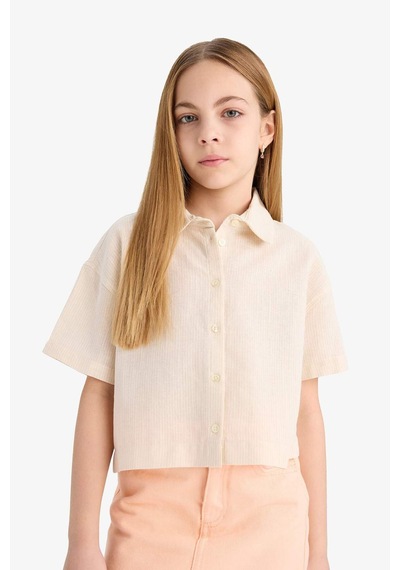 DeFacto Kız Çocuk Cropped Fit Pamuklu Sırt Baskılı Kısa Kollu Gömlek E4258A825SMBG132