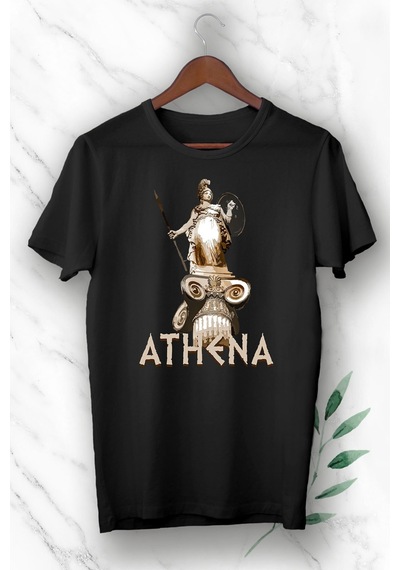 Flood Of Style Unısex Siyah Mitoloji Barış Tanrıçası Athena Baskılı Tişört