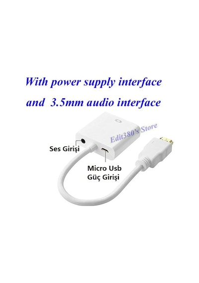 Hdmi To Vga Kablo Ses Çevirici Micro Usb Güç Ps3 Ps4 Xbox 360 Pi