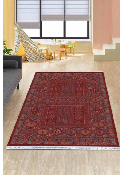 Bordo Yöresel Dokuma Pamuk Tabanlı Kaymaz Kilim Klm261n11