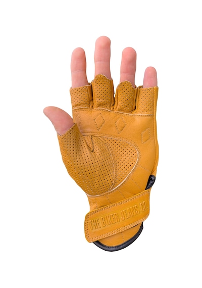 Fingerless Flx Leather Yellow Korumalı Motosiklet Deri Eldiveni