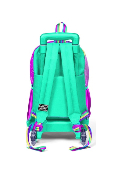Coral High Kids Pembe Su Yeşili Unicorn Desenli Üç Bölmeli Çekçekli Okul Sırt Çantası 23958