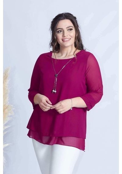 Moda Berray 1934 Kolyeli Şifon Büyük Beden Şık Bluz Violet Violet