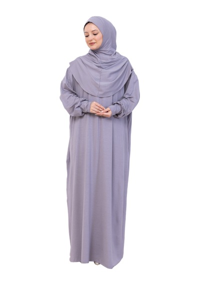 Modish Group Tek Parça Namaz Elbisesi Seti, Viskon Yumuşak Tesettür Abaya, Rahat Hazır Şal Başörtüsü Takım Gri