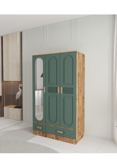 Dova 3 Kapaklı Çekmeceli Bazalı Gardırop - Tamamı Mdf Yeşil Dova 3 Kapaklı Çekmeceli Bazalı Gardırop - Tamamı Mdf Yeşil