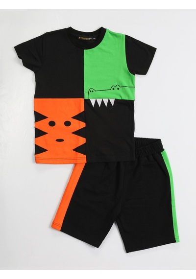 Casabony Tiger - Croco Erkek Çocuk Şort Takım - Turuncu - Siyah Siyah - Turuncu