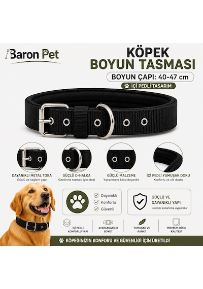 Pedli Köpek Boyun Tasması 40-47 Cm 2 Cm İçi Pedli Metal Tokalı D Halkalı - Siyah Çok Renkli
