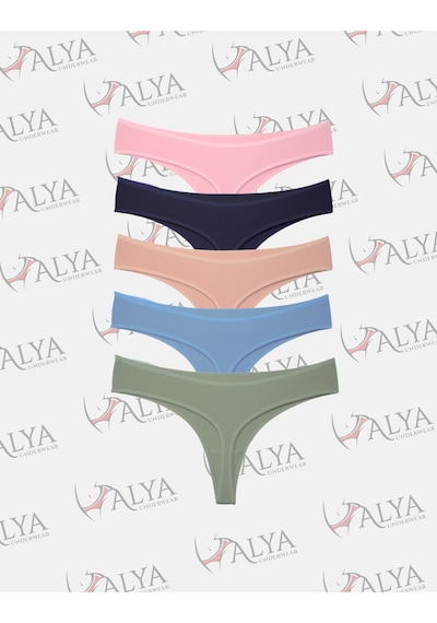 Alya Underwear Kadın Bato Tanga Pamuklu Külot, Büyük Beden String, 5'li Paket- 2 Siyah, 1 Beyaz, 2 Ten P14