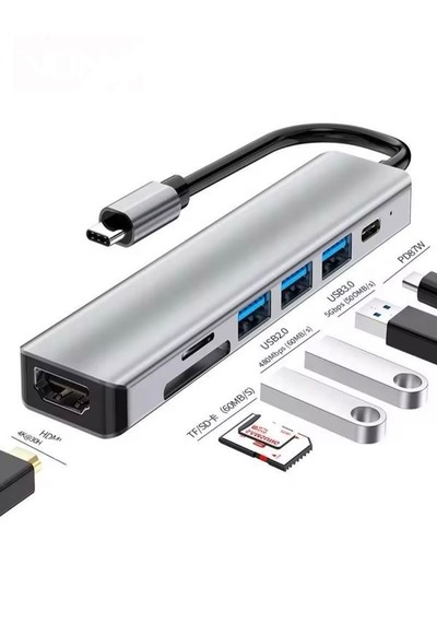 7in1 Aluminium Pd100w Hızlı Şarj 4k 60hz Hdm 3xusb 1xtype-c Tf/sd Usb Çoklayıcı Çevirici