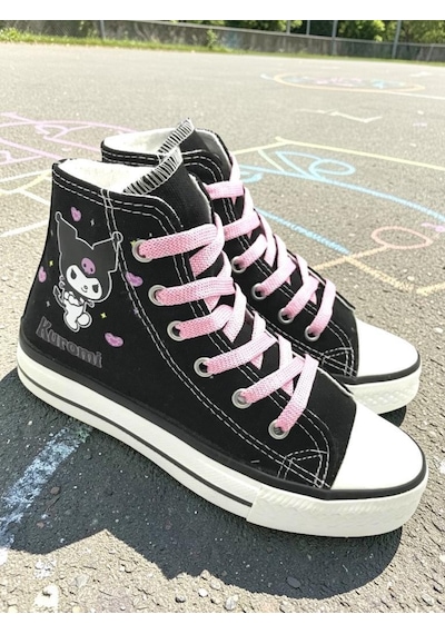 Kız Çocuk Kromi&melody Baskılı Siyah Bilekli Keten Spor Ayakkabı Sneaker Siyah/pembe