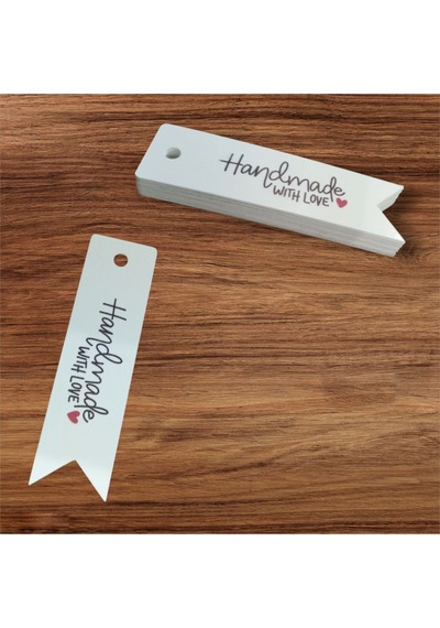 Store Handmade With Love Ve Kalp Renkli Baskılı Karton Etiket 100 Adet 7cmx2cm Yapışkansız Çok Renkli