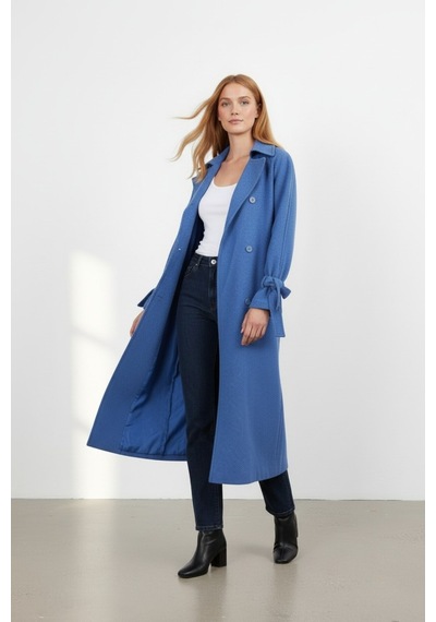Durivya Oversize Kaşe Kaban Saks Mavi