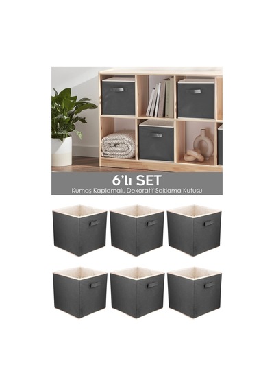6'lı Dolap Içi Düzenleyici , Çamaşır Oyuncak Saklama Kutusu Sepet Organizer 33x30x30 Gri