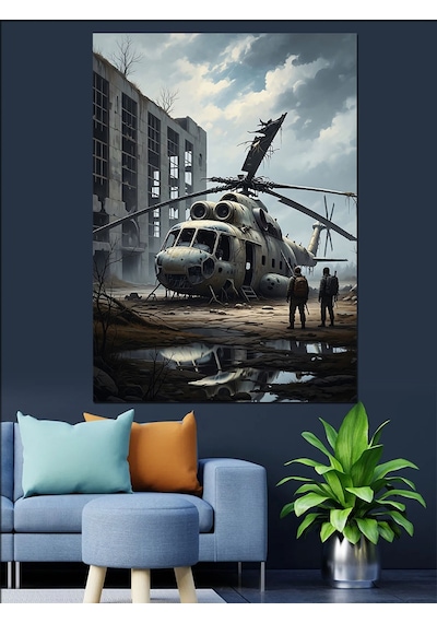 Ahşap Tablo Savaş Helikopteri Askeri Sahne