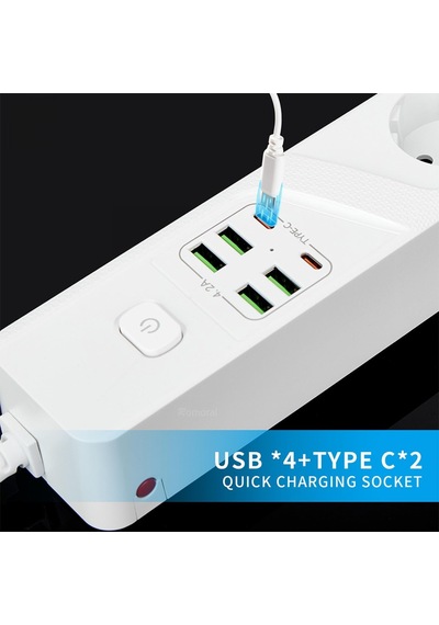 H-02 Termal Akım Korumalı 3000 W 10 Amper 4'lü Priz 2 Metre