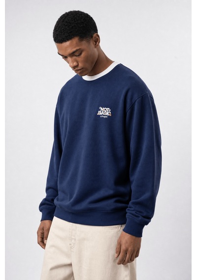 Respire Erkek Not Basic Project Baskılı Oversize Sweatshirt Lacivert
