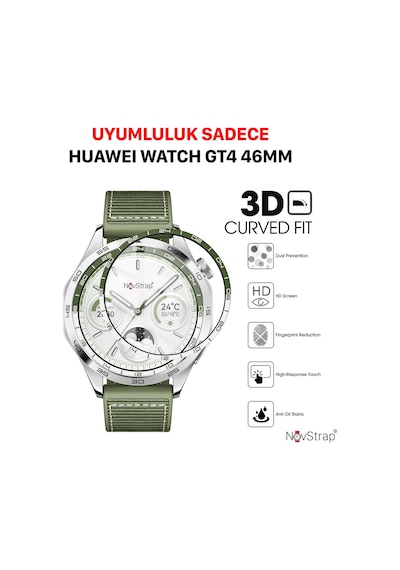 Novstrap Huawei Watch Gt4 46mm İle Uyumlu Ekran Koruyucu Nano Esnek Cam Tam Kaplayan Yeşil Kadranlı Ppm