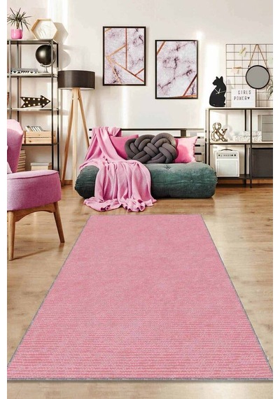 Pembe Sade Desensiz Kaymaz Tabanlı Dekoratif Halı Rv201n11