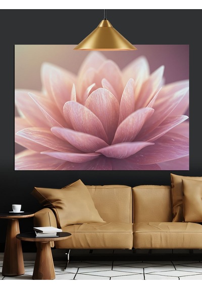 Pembe Lotus Çiçek Dekoratif Kanvas - Mdf Ahşap Tablo