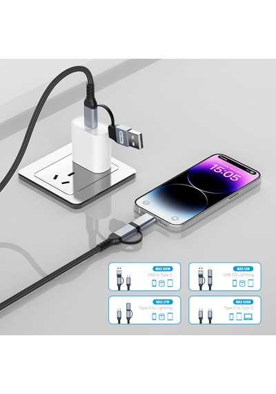 Go Des Gd-uc809 4in1 Pd Çoklu Usb-a + Type-c To Type-c + Lightning Şarj Kablosu 100w 120cm Siyah