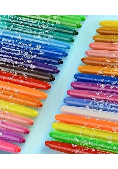 Çevirmeli 12 Li Mum Boya Uzun 1 Paket Mikro 12 Renk Çevirmeli Mum Boya Pastel Silinebilir Mum Boya Tam Boy Çok Renkli