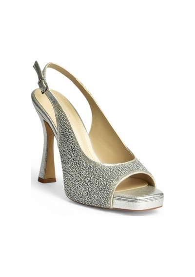Fox Shoes Y569925214 Gümüş Sim Minik Taş Detaylı Kalın Topuklu Abiye Ayakkabı