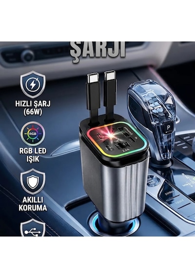 Kia Seat Mazda Mitsubishi Uyumlu 66w 4 Port Hızlı Araç Şarj Adaptörü Pd Qc Destekli