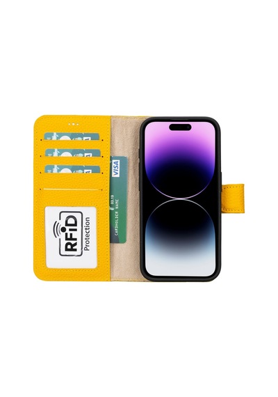 Apple İphone 15 Pro Uyumlu Deri Cüzdanlı Kılıf Mwwn Fl12 Sarı Diğer