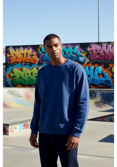 Benerly Erkek Bisiklet Yaka Reglan Kol Oversize Kalıp Sweatshirt Fonksiyo Lacivert