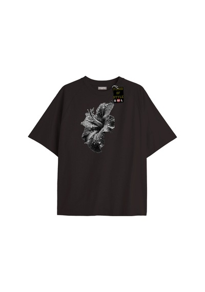 Flood Of Style Siyah Oversize T-shirt Çiçek Özel Tasarım
