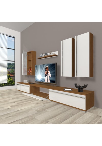 Decoraktiv Eko 8d Mdf Tv Ünitesi Tv Sehpası - Ceviz Beyaz Ahşap - Beyaz