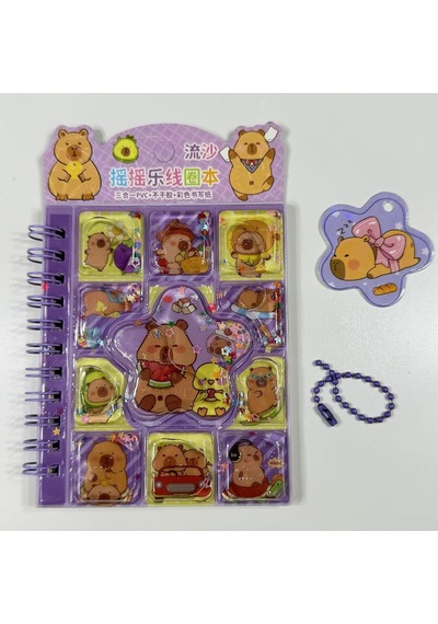 Sevimli Capybara 3'ü 1 Arada, 3d Sulu Kapak, Spiralli, 38 Yaprak Not Ve Sticker Defteri 11x9cm Mor Çok Renkli