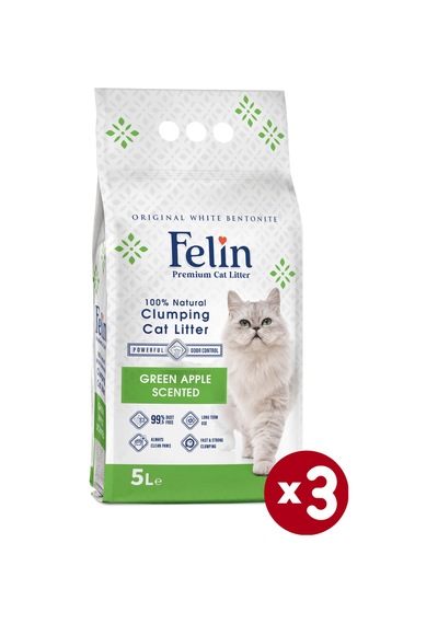 Felin Yeşil Elma Kokulu Topaklaşan Bentonit Kedi Kumu 3 x 5 L