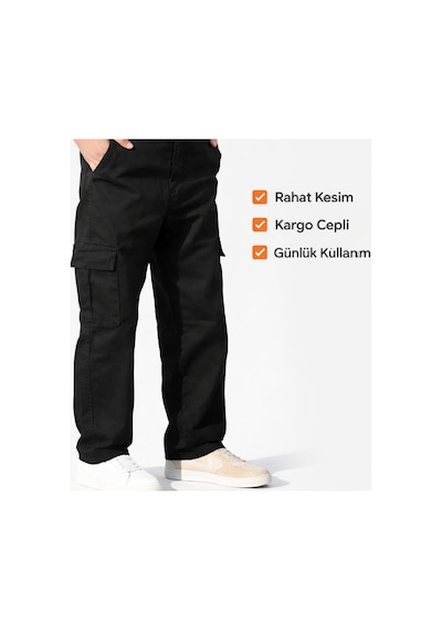 No Brand Verox Fit Erkek Kargo Cepli Rahat Kesim Pantolon Siyah Siyah