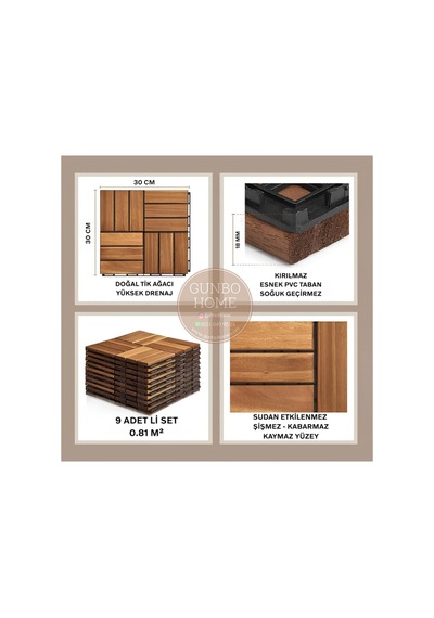 5 Koli Tik Ağacı Parke Balkon Teras Yer Döşemesi Masif Ahşap 5x9 45 Adet