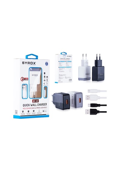 Syrox Q30 Micro Usb Girişli 3.0 Amper Hızlı Şarj Aleti+Kablo Seti (418197593)