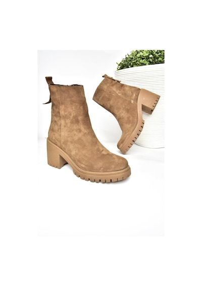 Fox Shoes R654006502 Taba Hakiki Deri Süet Kalın Topuklu Kadın Bot Taba