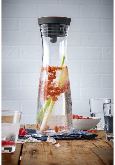 Basic Cam Su Sürahisi, 1 L, Kapaklı, Silikon Kapaklı, Akıllı Kapak Teknolojisi, Bakır