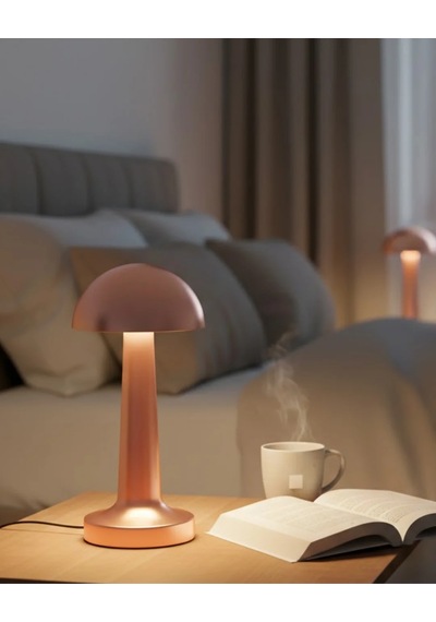 Şarjlı Mantar Masa Lambası 3 Seviyeli Dokunmatik Led Usb Şarj Özellikli Pembe